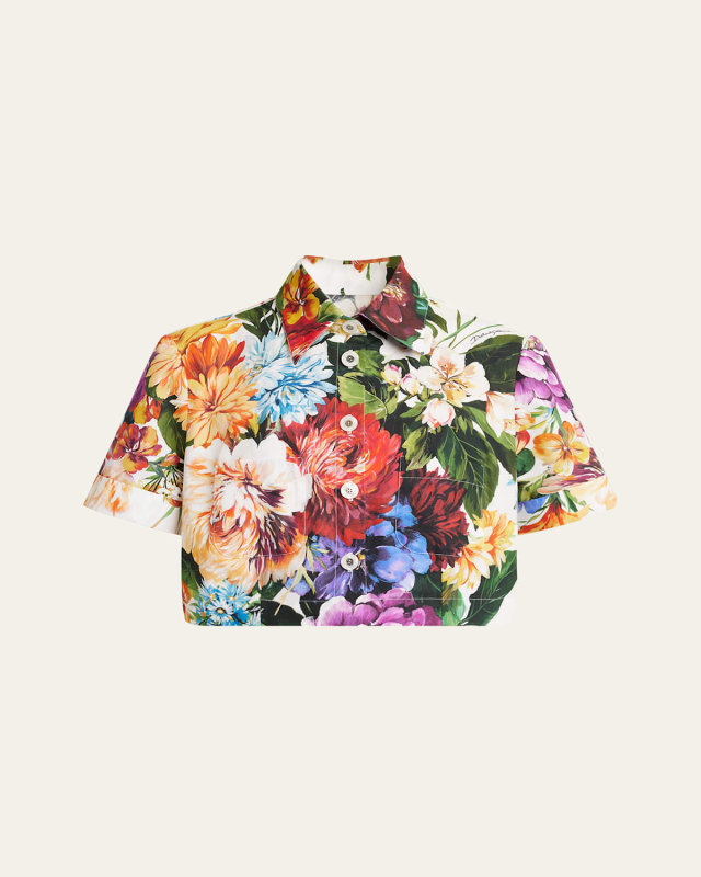 Flower Bouquet Popeline Crop Shirt